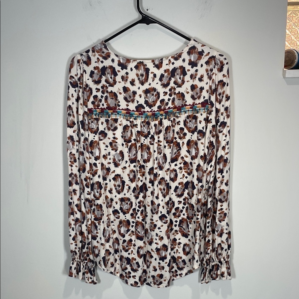 Savanna Jane Leopard Embroidered Boho Rayon Blouse M - Picture 9 of 10